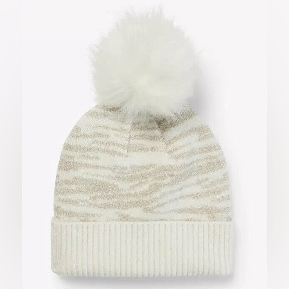 Soft Tiger Print Pom Pom Beanie